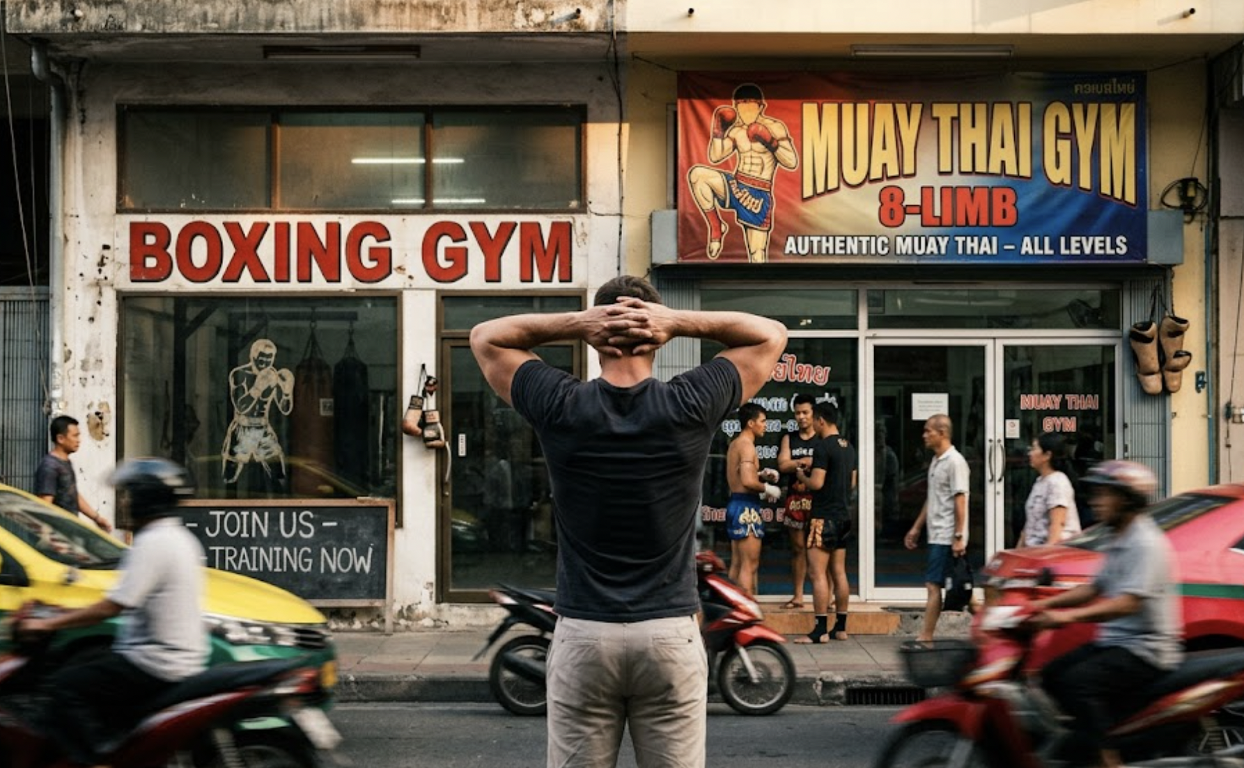 Muay Thai vs Boxing — two fighters representing each striking art
