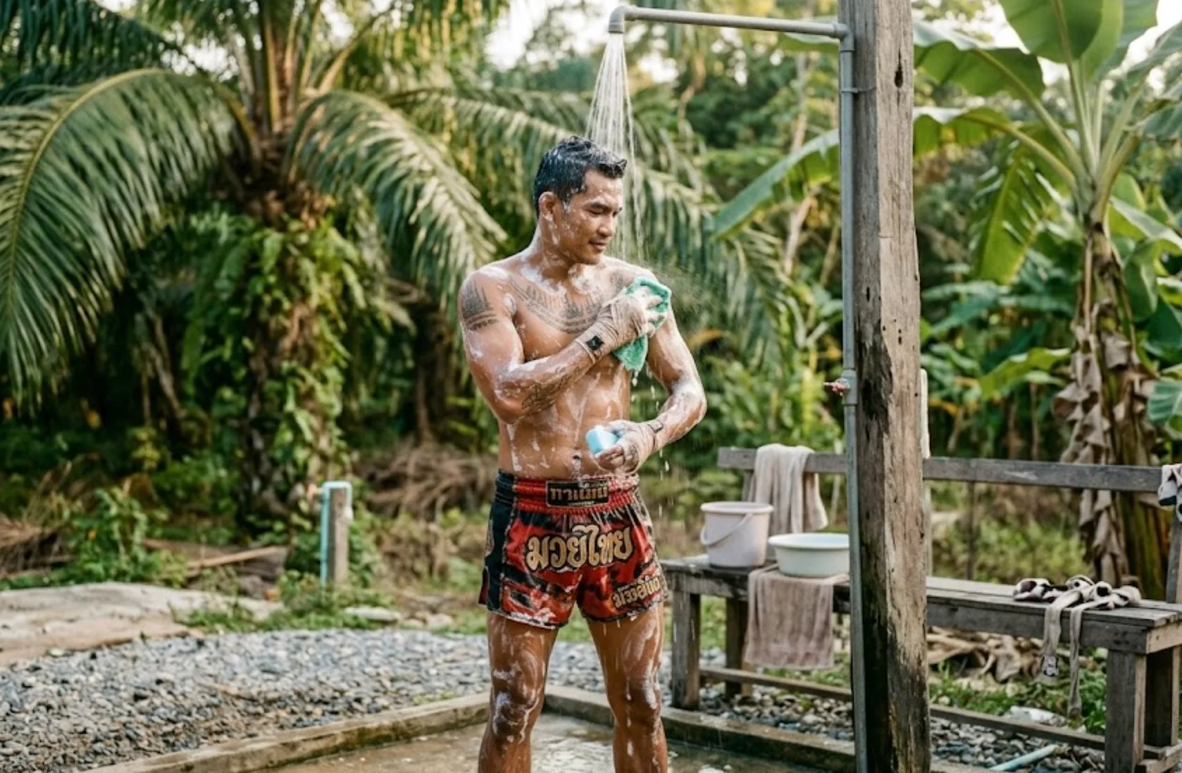 Muay Thai fighters in close range clinch work