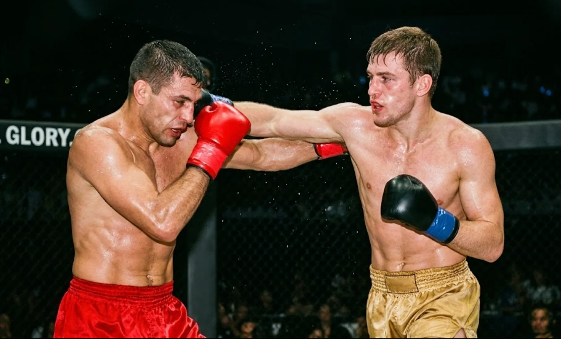 Muay Thai fighter taking a kick during sparring