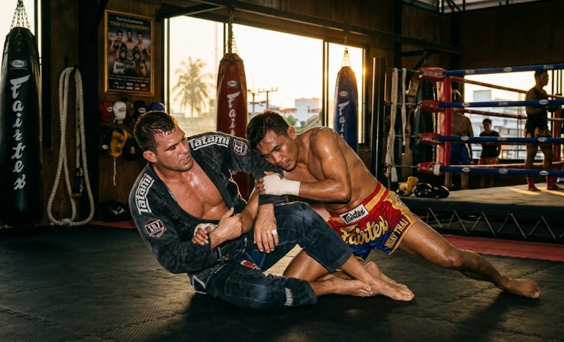 Muay Thai training — pad work and striking drills in the gym