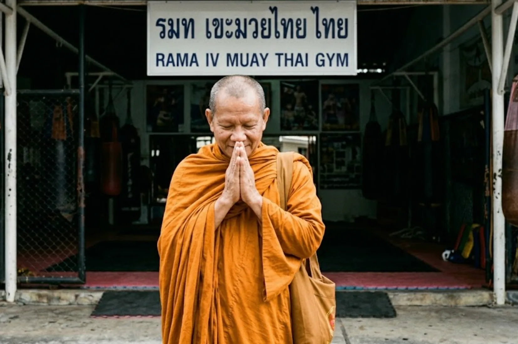 Muay Thai practitioner training on pads with a coach, no fight required