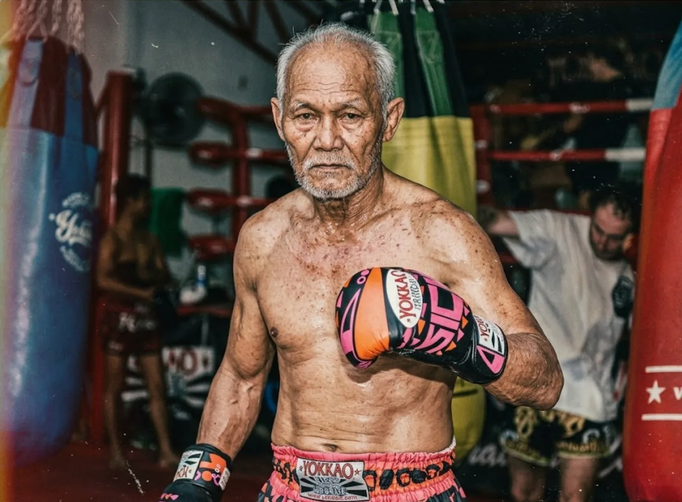 Older Muay Thai practitioner training