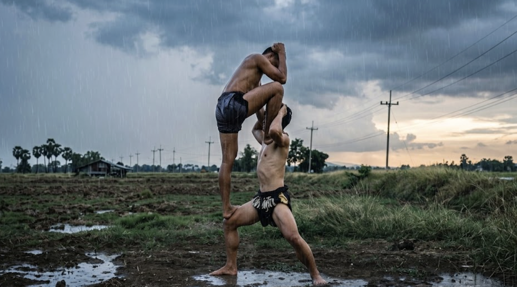 Muay Thai training in the rain, Thailand