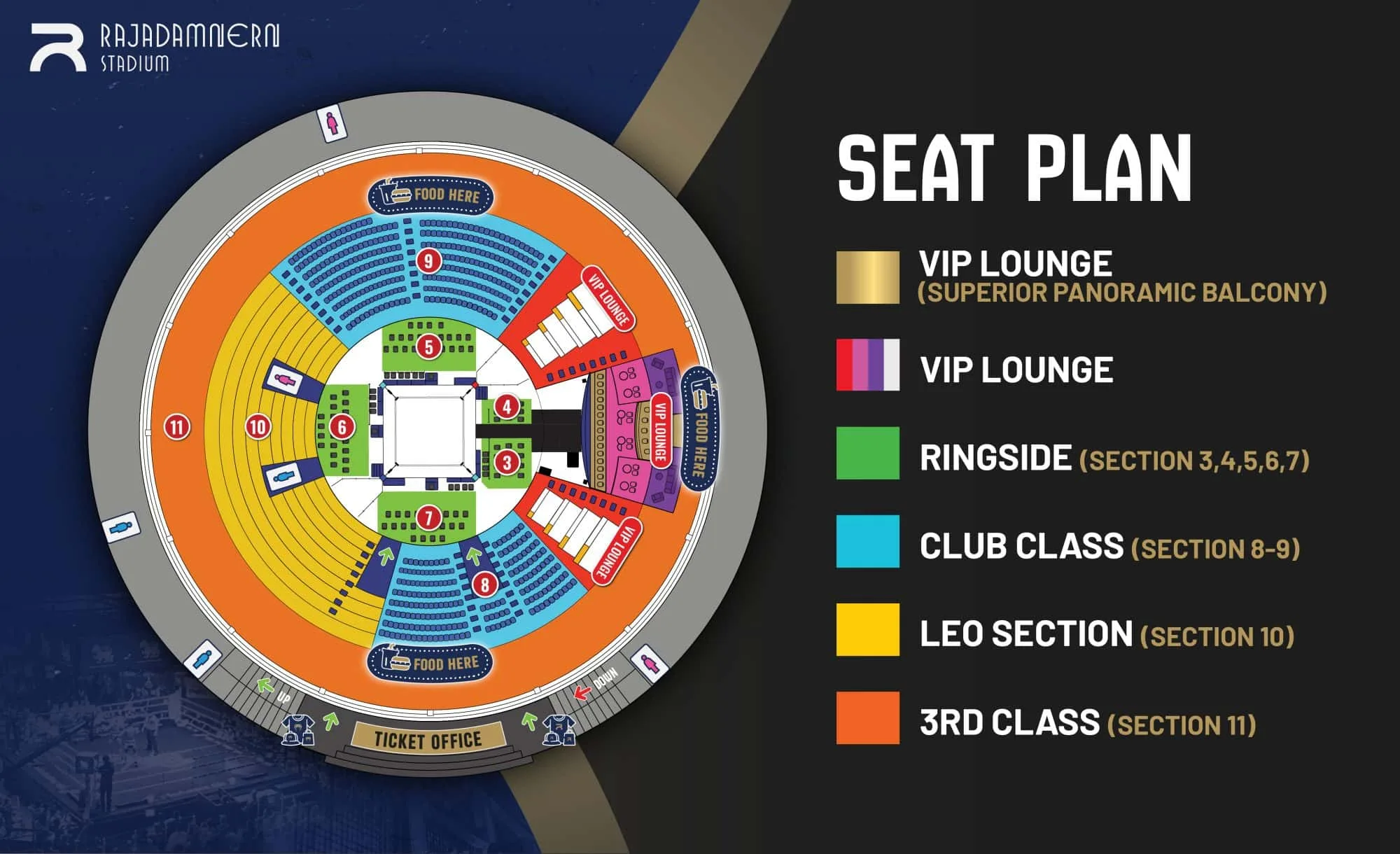 Rajadamnern Stadium seating layout