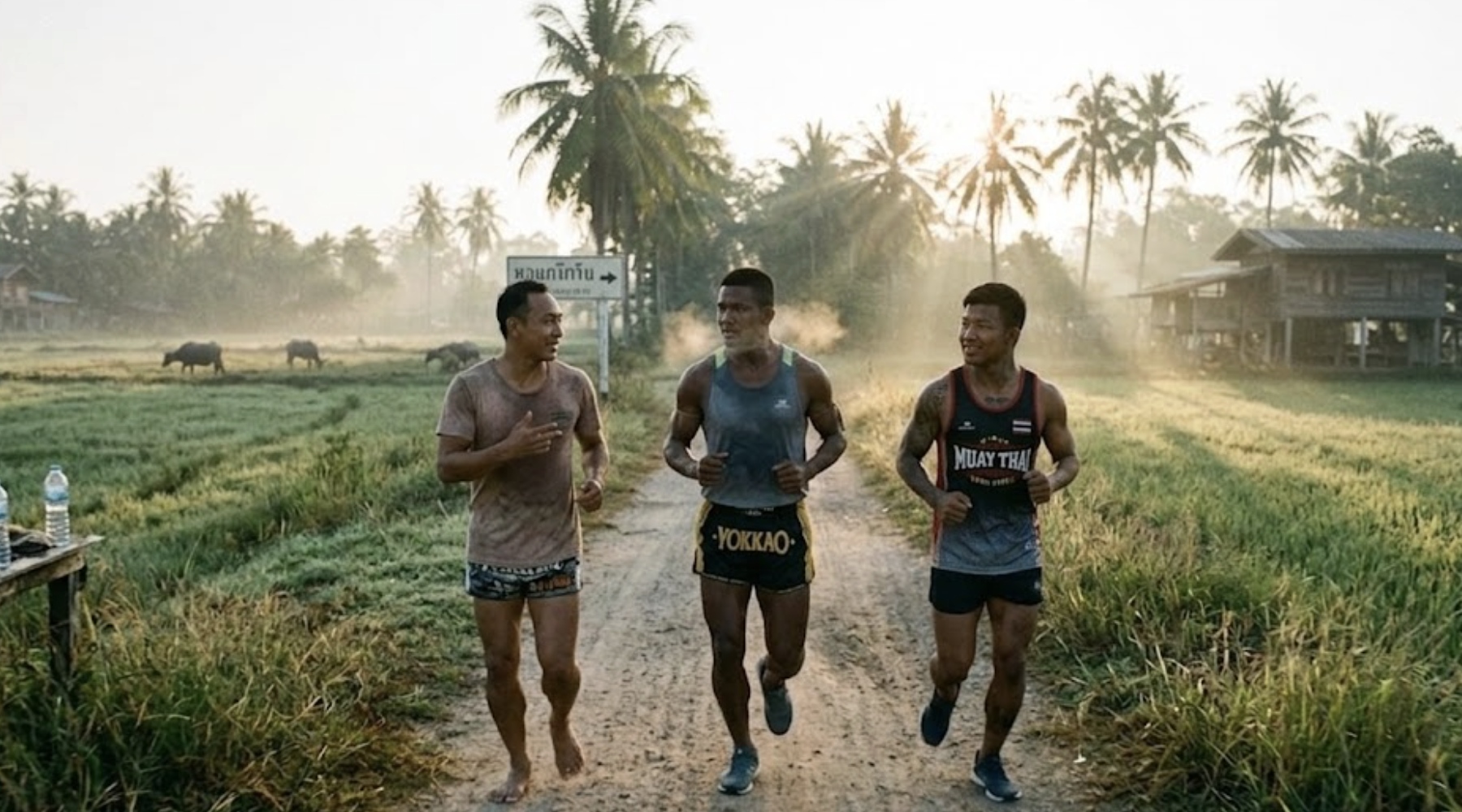 Muay Thai fighter on an early morning run in Thailand