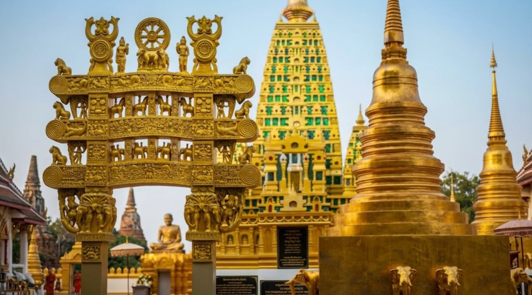 Thai temple in Bangkok with traditional architectural detail