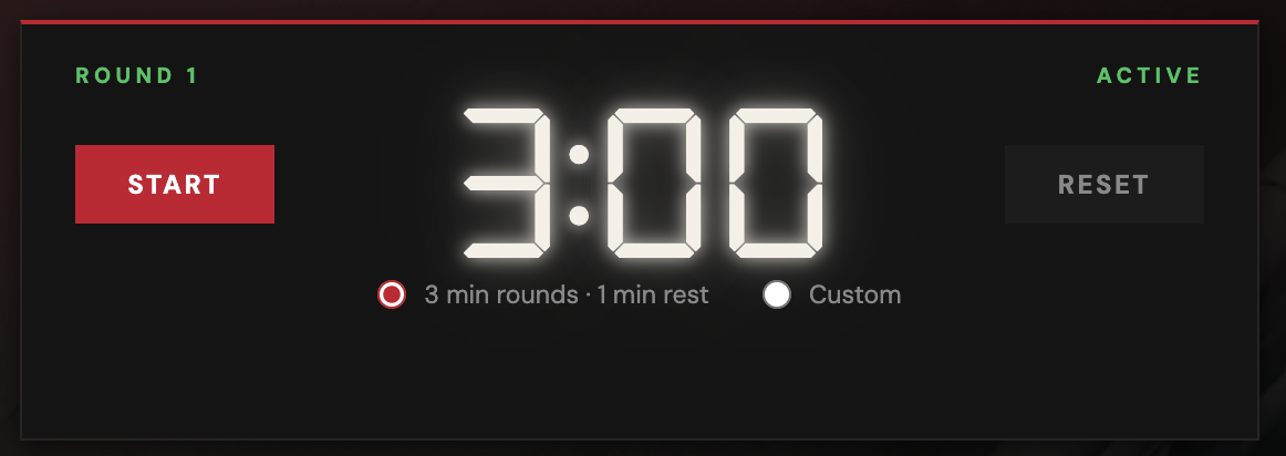 Boxing timer showing Round 1 active