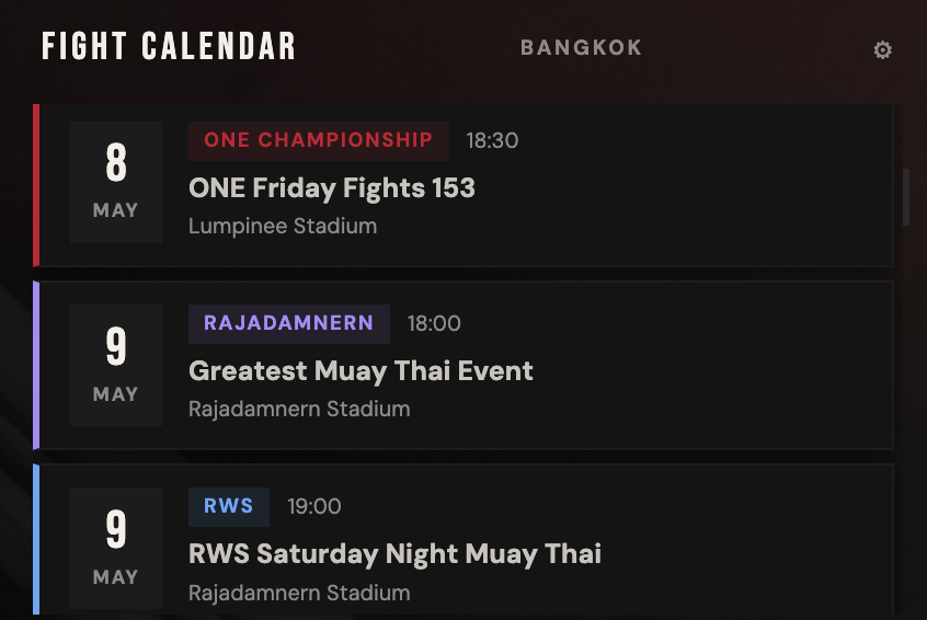 Fight Calendar with promotion filter